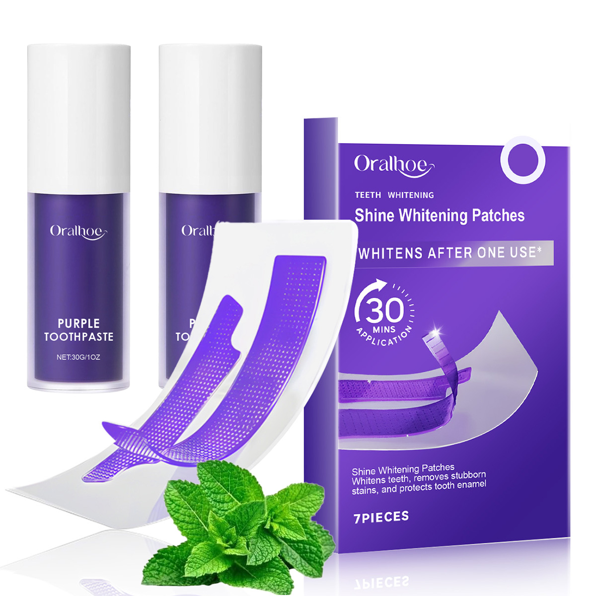 Purple Toning Shampoo - Paarse tandenbleek-comboset – Vlekverwijderende strips &